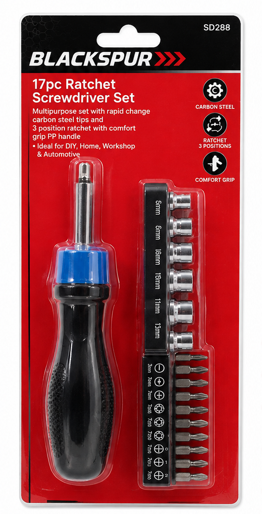 Blackspur 17PC Ratchet Screwdriver Set – Bits &amp; Sockets