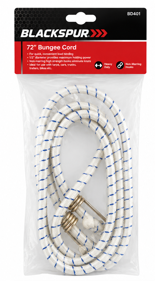 Blackspur 72"/183cm Bungee Cord – Heavy Duty Elastic Tie Down Cord