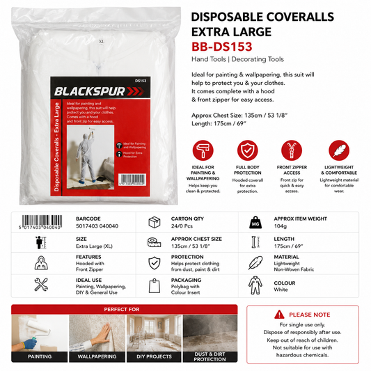 Blackspur Disposable Coveralls Extra Large BB-DS153 – Hooded Painting &amp; Decorating Suit