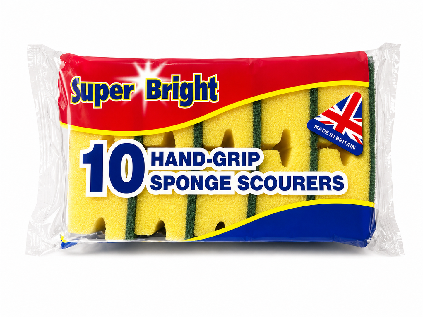 Superbright Hand Grip Sponge Scourers – 10 Multi-Purpose Cleaning Sponges
