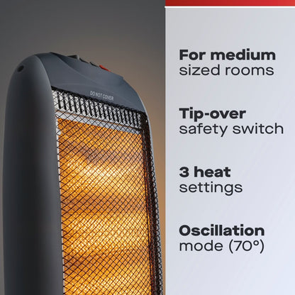 Daewoo 1200W Halogen Heater, 3 Years Warranty, HEA1416GE