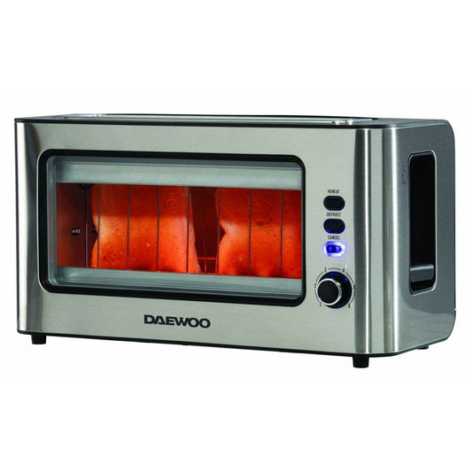 Daewoo 2 Slice Glass Toaster 900w Wide Slot Transparent Viewing
