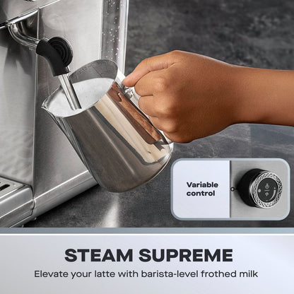 Daewoo 20 Bar Digital Compact Espresso Coffee Maker – Sleek Design with Digital Display & Milk Frother