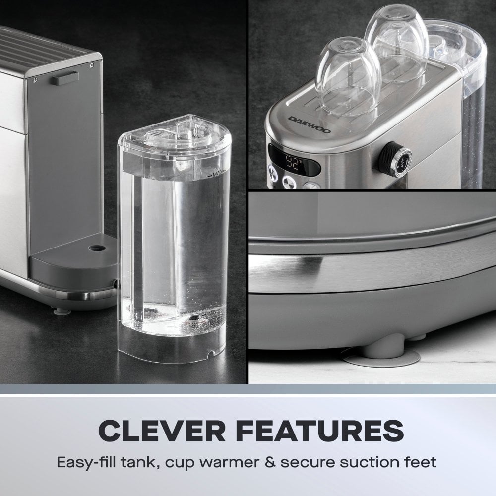 Daewoo 20 Bar Digital Compact Espresso Coffee Maker – Sleek Design with Digital Display & Milk Frother