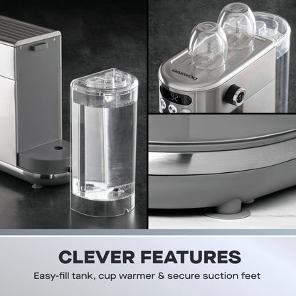 Daewoo 20 Bar Digital Compact Espresso Coffee Maker – Sleek Design with Digital Display & Milk Frother