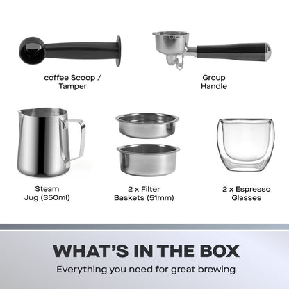 Daewoo 20 Bar Digital Compact Espresso Coffee Maker – Sleek Design with Digital Display & Milk Frother