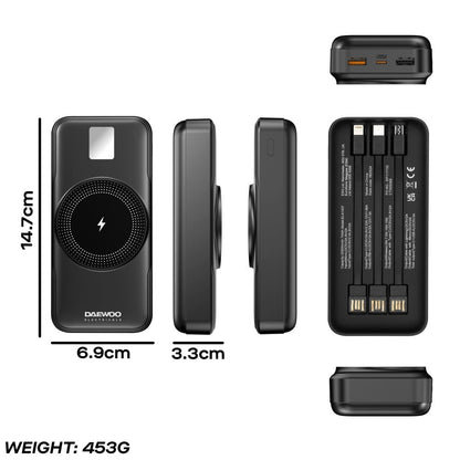 Daewoo 20000mAh Portable Power Bank with Built-in Cables