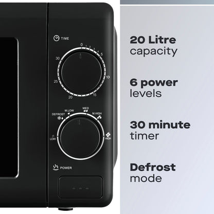 Daewoo 20L Black Manual 800W Microwave
