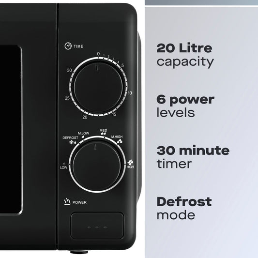 Daewoo 20L Black Manual 800W Microwave