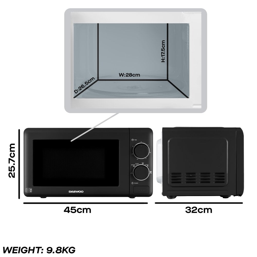 Daewoo 20L Black Manual 800W Microwave