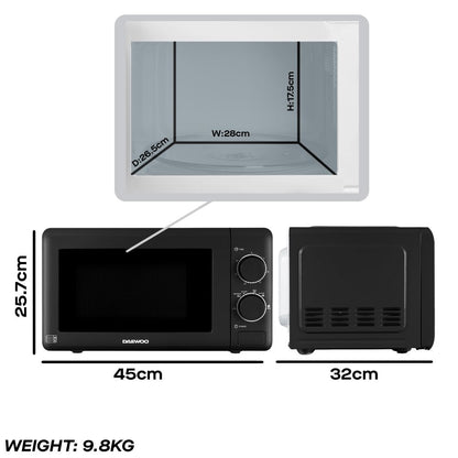 Daewoo 20L Black Manual 800W Microwave