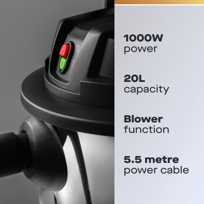 Daewoo 20L Wet & Dry Cylinder Vacuum Cleaner, 1000W