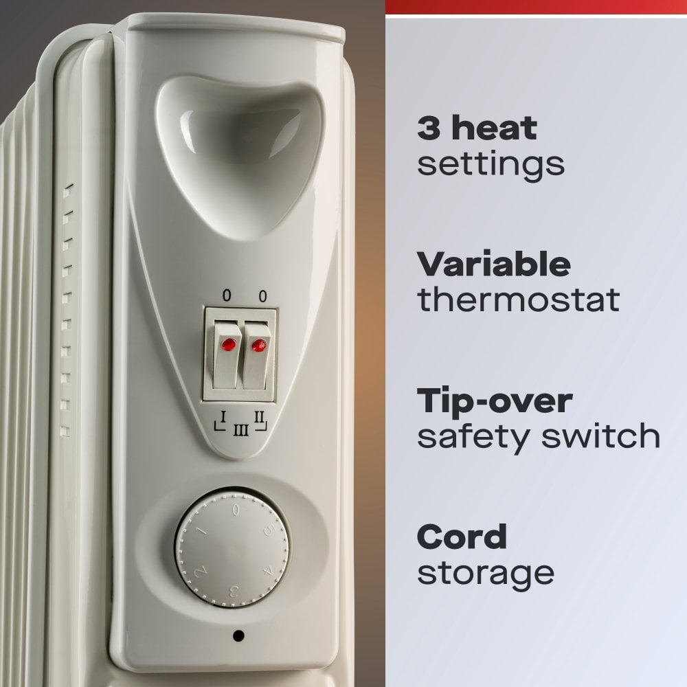 Daewoo 2500W Oil Filled Radiator, 3 Years Warranty, HEA1145GE