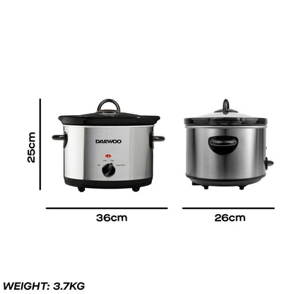 Daewoo 3.5L Stainless Steel Slow Cooker – Compact & Efficient
