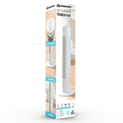 Daewoo 32 Slimline Oscillating Tower Fan with Timer, 3 Speed Settings