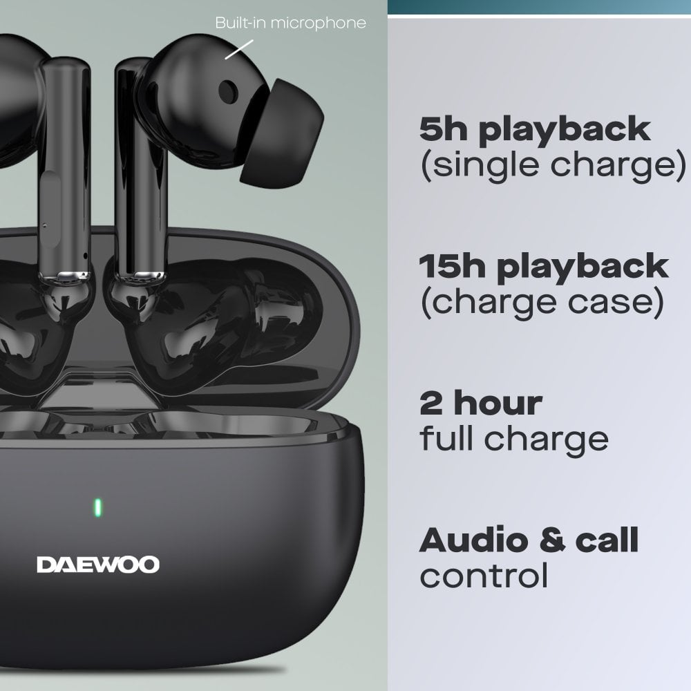 Daewoo Black Air Buds True Wireless Bluetooth Earbuds