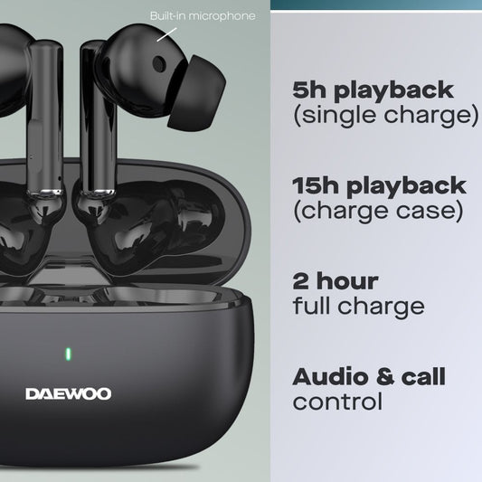 Daewoo Black Air Buds True Wireless Bluetooth Earbuds