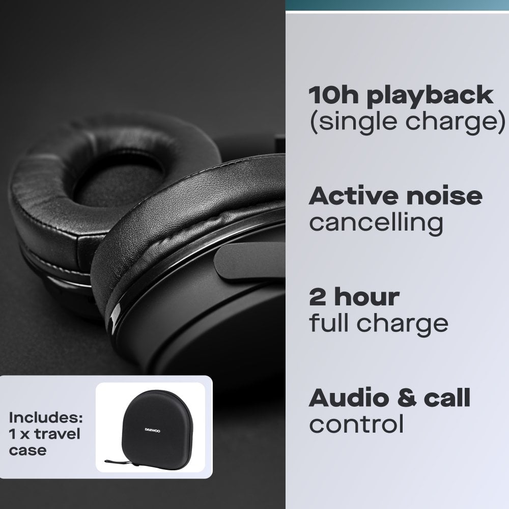 Daewoo Sonic Beat Noise Cancelling Bluetooth Headphones with Travel Case