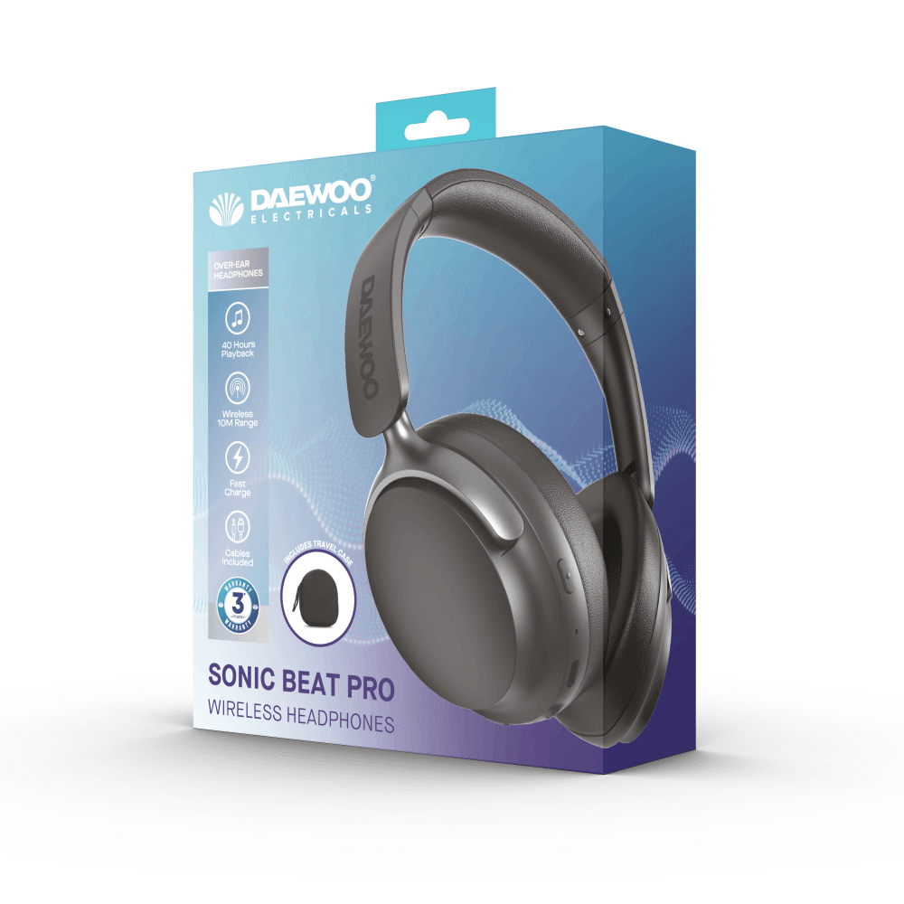 Daewoo Sonic Beat Pro Bluetooth Headphones with Fast Charge & Travel Case