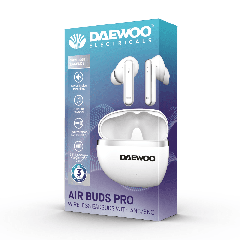 Daewoo White Air Buds Pro Noise Cancelling Bluetooth Earbuds