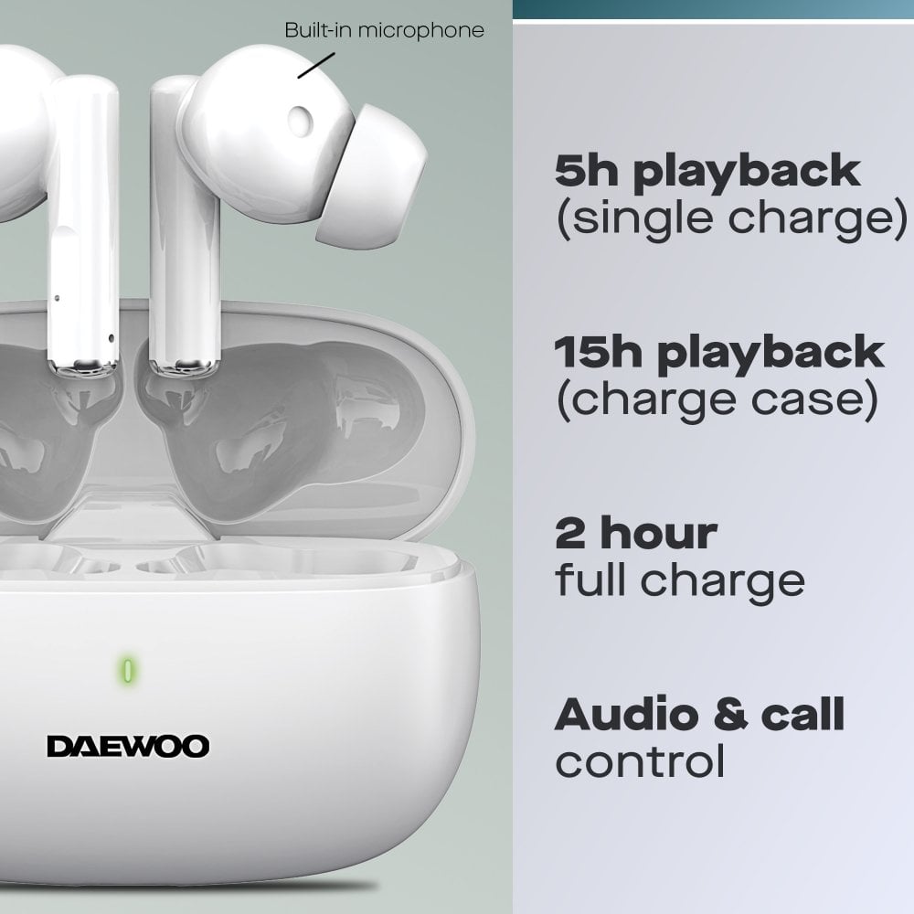 Daewoo White Air Buds True Wireless Bluetooth Earbuds
