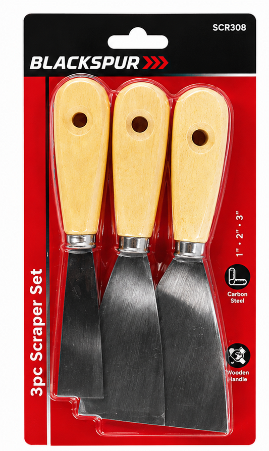 Blackspur 3PC Scraper Set 1", 2" & 3" – Carbon Steel Decorating Scrapers