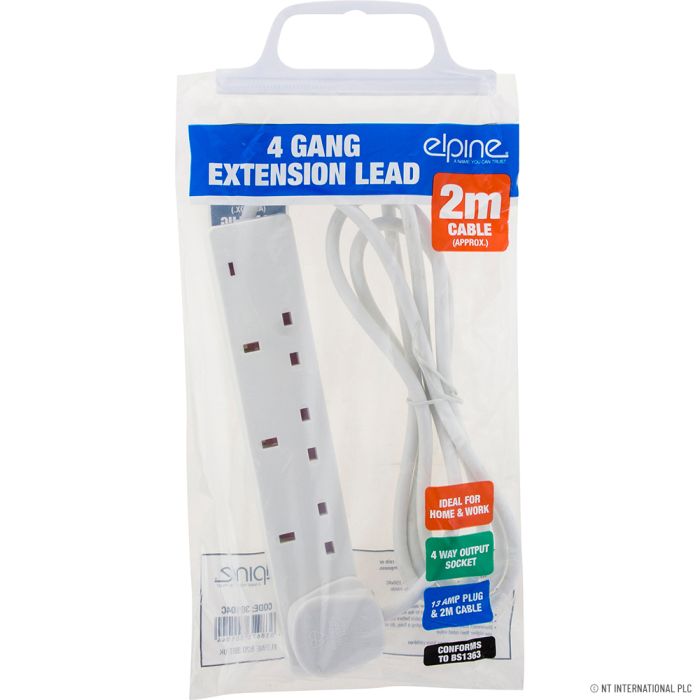 Elpine 2 Mtr 4 Gang 13 Amp Extension Lead