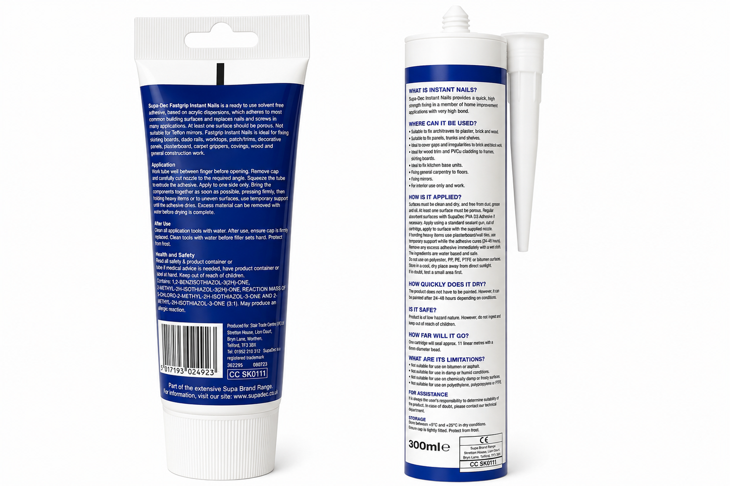SupaDec Fastgrip Instant Nails 300ml Caulk & 300g Tube