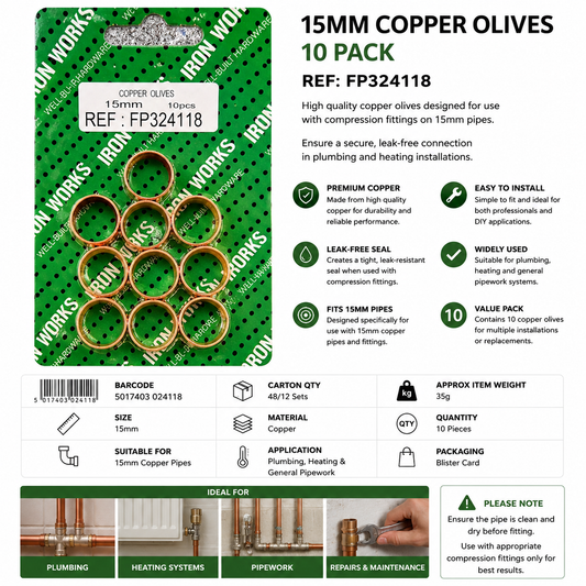 Iron Works 15mm Copper Olives 10 Pack – Compression Fitting Rings FP324118