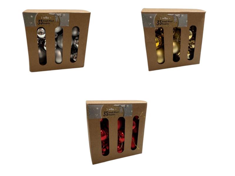 Box of 35 Small Decorative Baubles – Festive Ornament Set, Colour Options