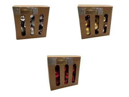 Box of 35 Small Decorative Baubles – Festive Ornament Set, Colour Options