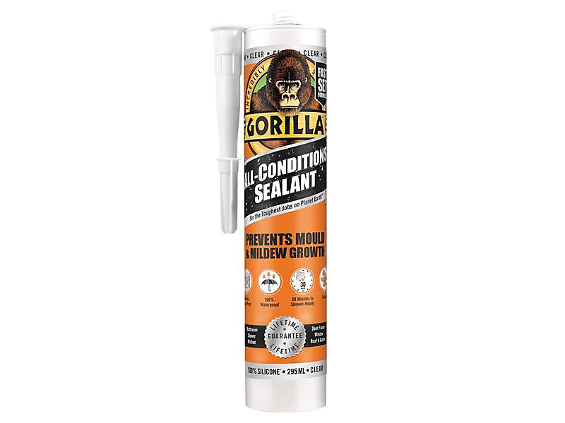 Gorilla All-Conditions Sealant Clear 295ml – Waterproof Multi-Surface Indoor & Outdoor Sealant