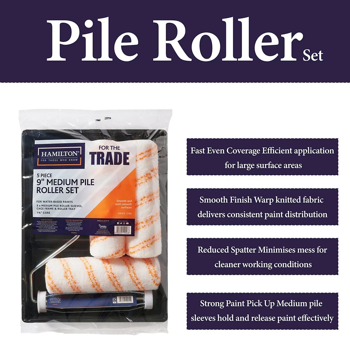 Hamilton For The Trade 9" Medium Pile Roller Set 5 Piece Kit – Tray, Frame & Sleeves