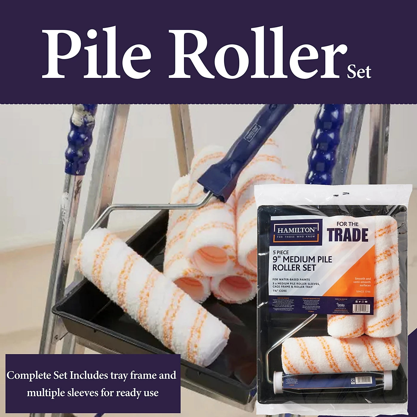 Hamilton For The Trade 9" Medium Pile Roller Set 5 Piece Kit – Tray, Frame & Sleeves