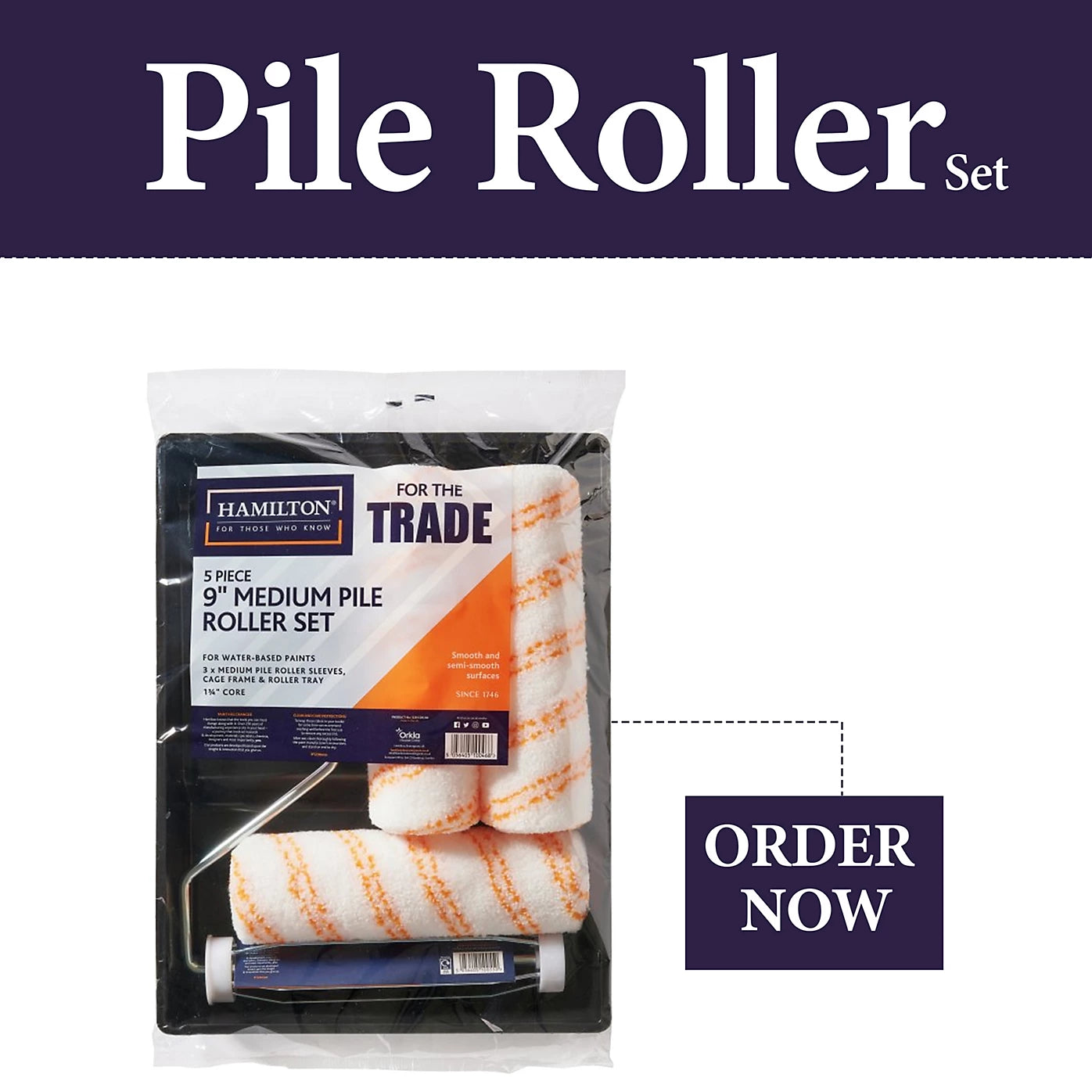 Hamilton For The Trade 9" Medium Pile Roller Set 5 Piece Kit – Tray, Frame & Sleeves