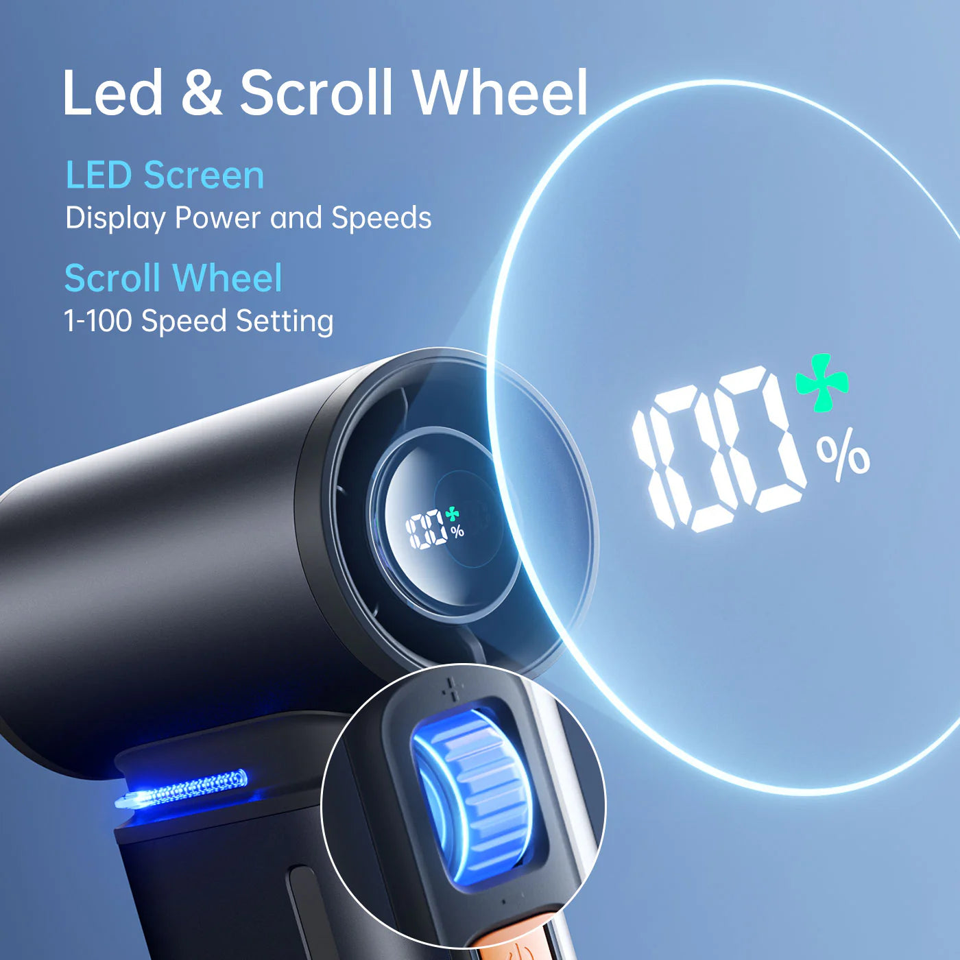 JisuLife Portable Handheld Fan Ultra 1, 100 Speed Adjustable, Turbo Wind, Dark Grey