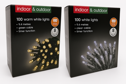 100 Indoor & Outdoor Lights – Timer & 8 Effects, 9.4 metres, Colour Options