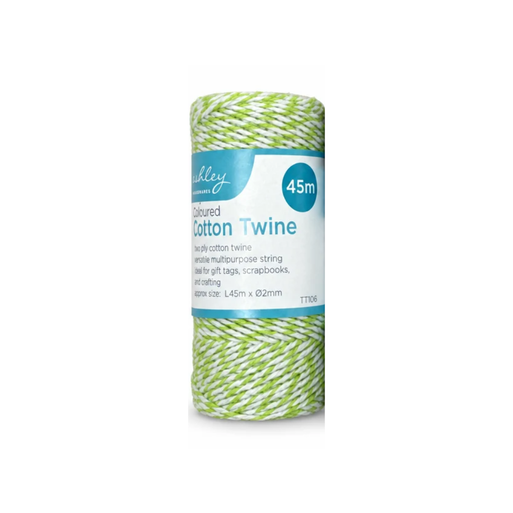 twine green-white on white background