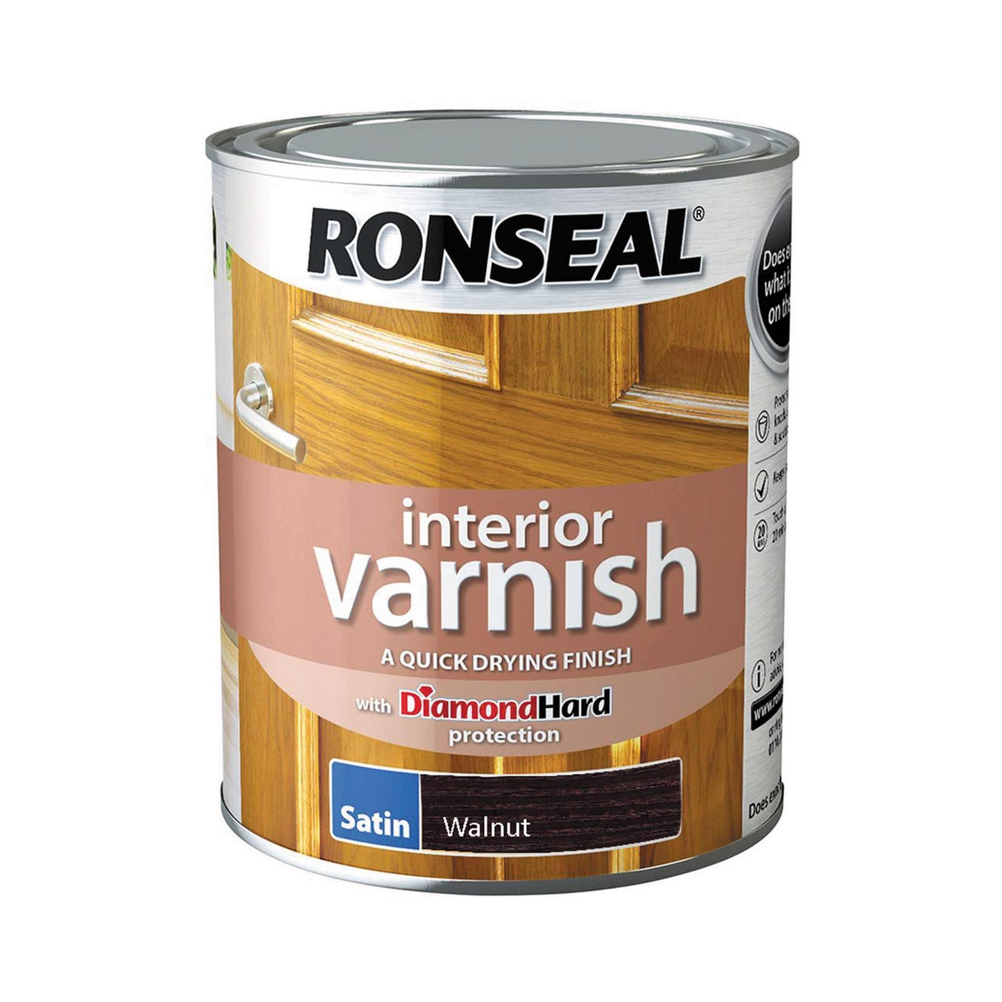Ronseal Diamond Hard Interior Varnish Walnut Satin 250ml – Wood Varnish for Doors, Skirting &amp; Furniture