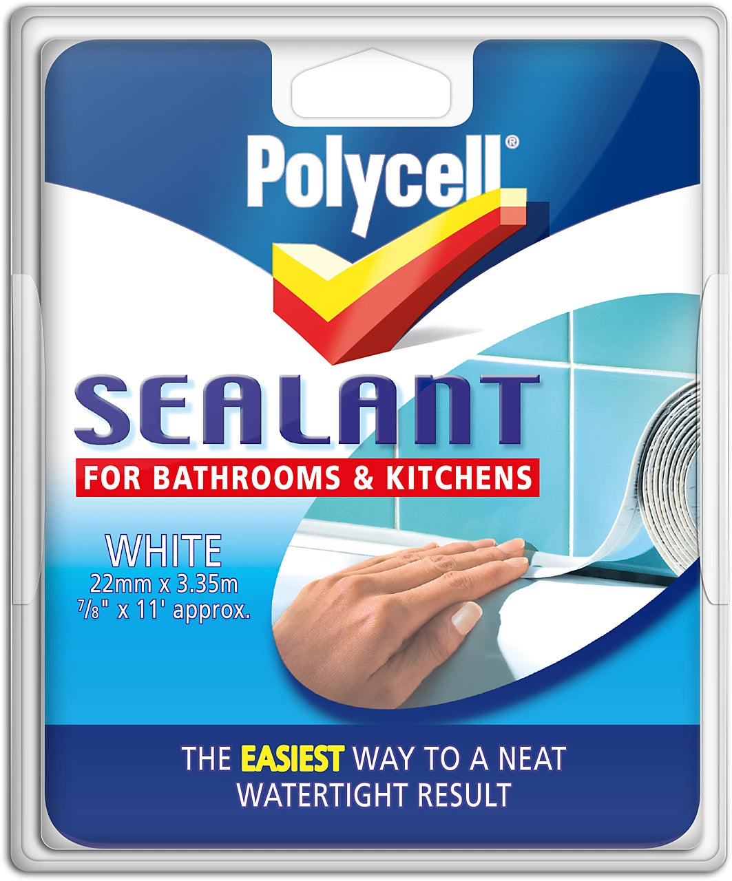 Polycell Bathroom & Kitchen Sealant Strip – White 22mm x 3.35m & 41mm x 3.35m