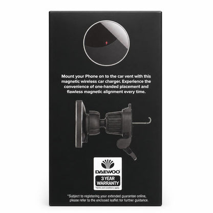 Daewoo 15W Magnetic Wireless Car Charger product features and warranty information
