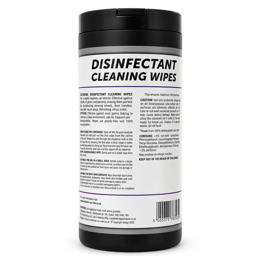 Auto Extreme Disinfectant Wipes Usage Instructions