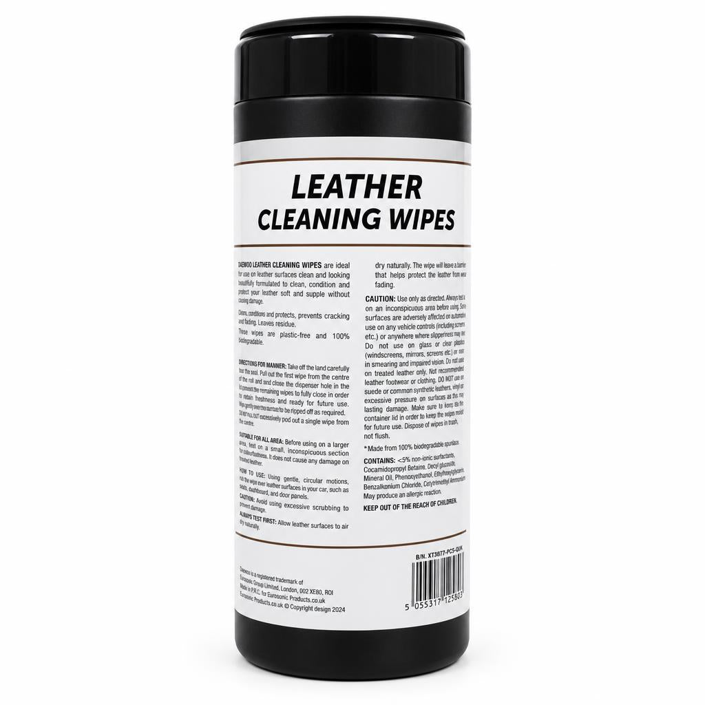 Auto Extreme Leather Cleaning Wipes packaging back with instructions