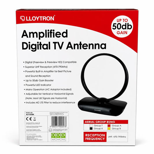 Lloytron Amplified Digital TV Antenna packaging back
