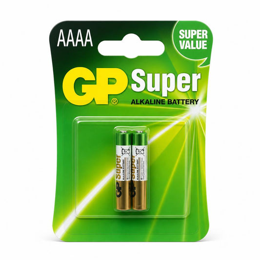 Front view of GP Super Alkaline AAAA batteries 2-pack