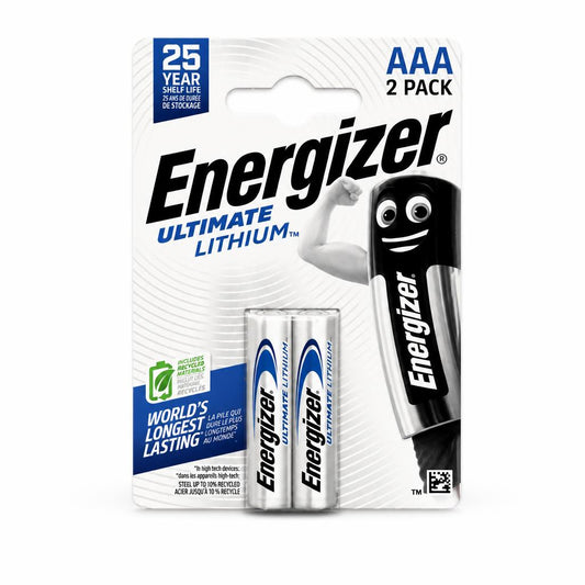 Front view of Energizer Ultimate Lithium AAA Batteries packaging
