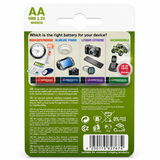 AgfaPhoto AA 800mAh Rechargeable Batteries - Back Packaging