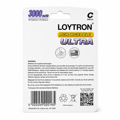 Back view of Lloytron rechargeable batteries packaging