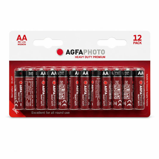 Front packaging of AGFAPHOTO Heavy Duty AA Batteries 12 Pack
