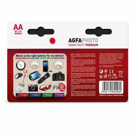 Back packaging of AGFAPHOTO Heavy Duty AA Batteries 12 Pack